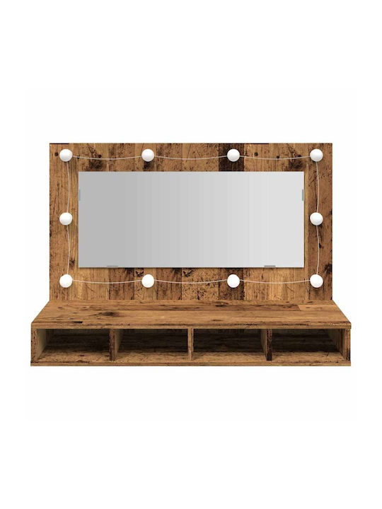 vidaXL Bathroom Mirror Led made of Plastic with Shelf & Cabinet 90x31.5cm Brown