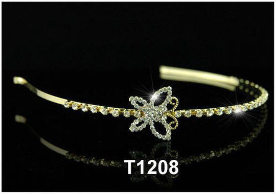 Gold-Plated Bridal Headband with Side Butterfly Swarovski Crystals Admiral Diameter 14 cm Butterfly 2.5 cm