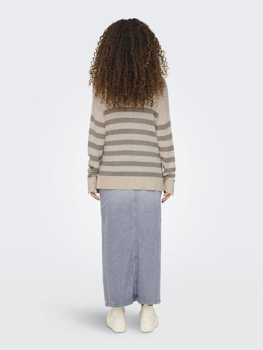 Damen Pullover Gestreift Braun