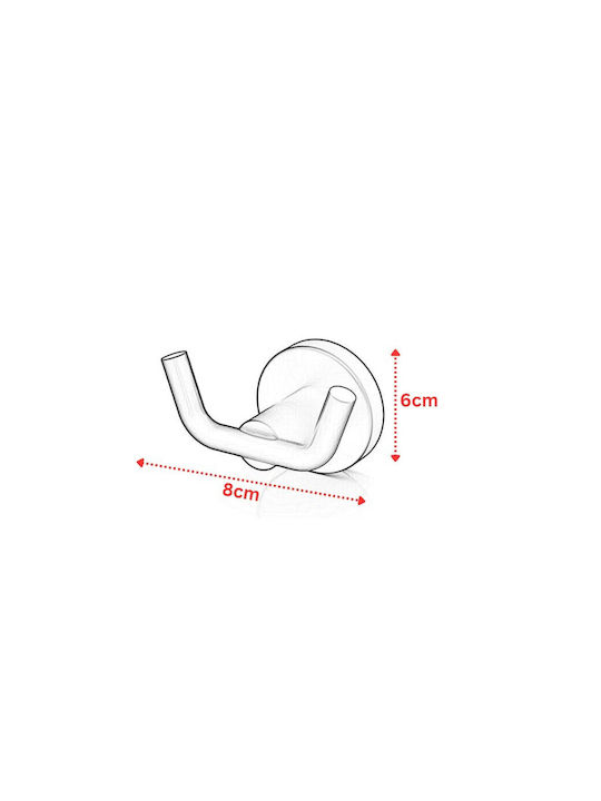 Tekno-Tel Double Wall-Mounted Bathroom Hook ​9x9cm White