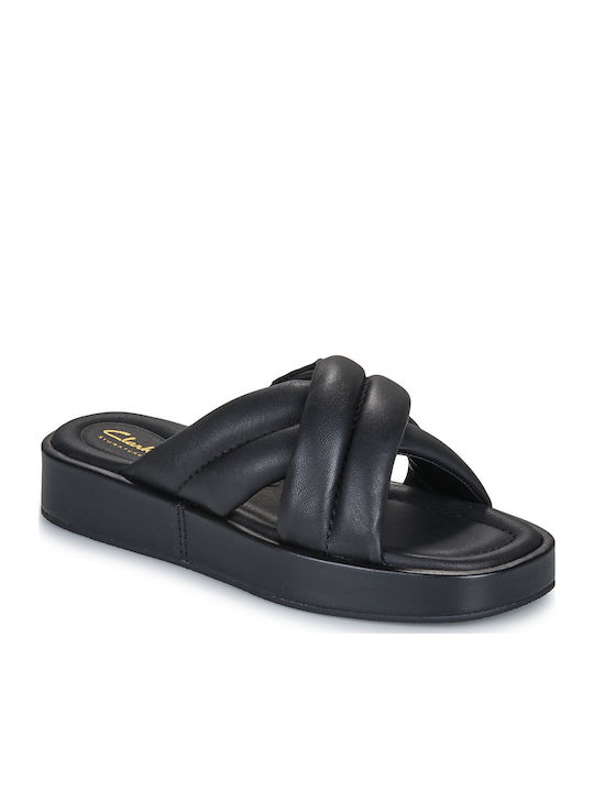 Clarks Glide Δερμάτινα Σανδάλια Μαύρα