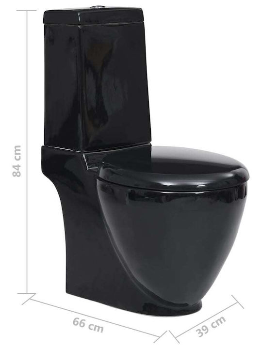 vidaXL Floor-Standing Toilet Bottom Siphon with Flush Black
