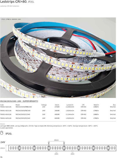 VK Lighting LED Strip 24V Natural White Light Type SMD2835