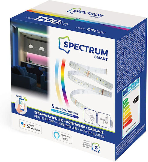 Spectrum Smart LED-Streifen Wi-Fi 220V RGBW Licht 5m mit Netzteil, Fernbedienung & WiFi-Controller