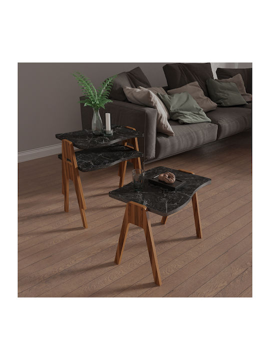 Rectangular Zigon Set Essent Wooden Walnut-Black Marble 3 Pieces M45xL35xH40cm