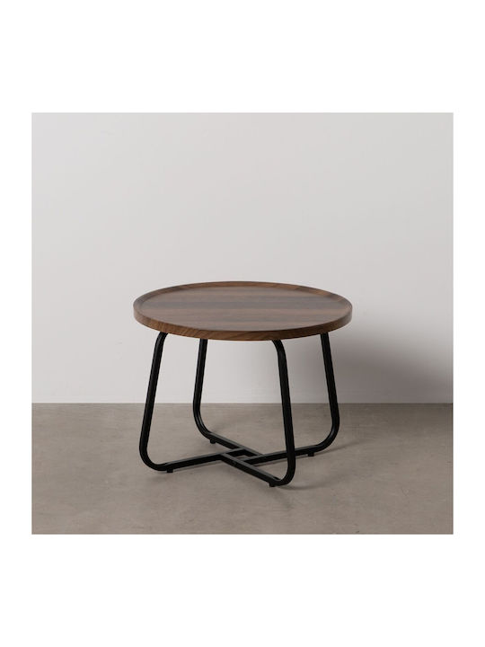 Round Side Table Wooden Brown Black L50xW50xH38cm.