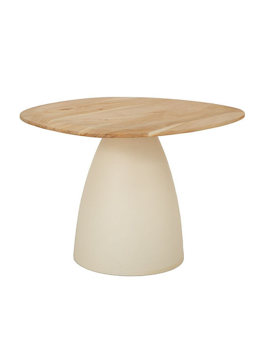 Side Table Mushroom from Solid Wood Off White L65xW58xH45cm.