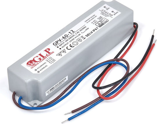 GLP Τροφοδοτικό LED Στεγανό IP67 Ισχύος 60W με Τάση Εξόδου 12V