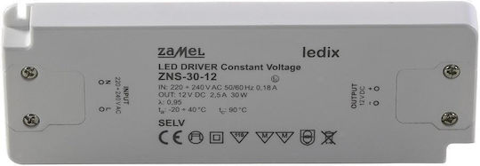 Zamel Τροφοδοτικό LED IP20 Ισχύος 30W με Τάση Εξόδου 12V