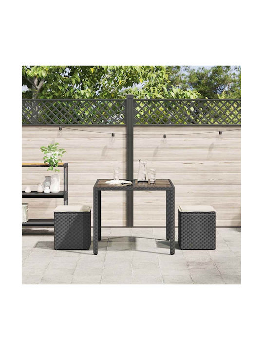Garden Stool Cube for Outdoor Rattan with Cushion Black 2 Pieces 40x40x43cm