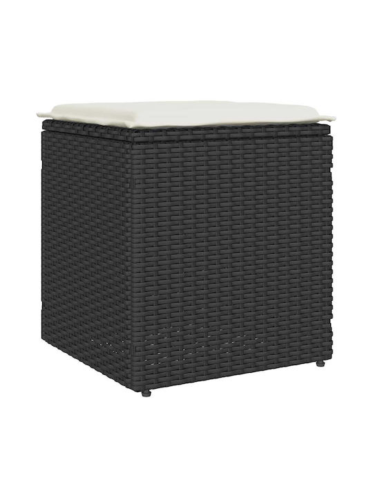 Garden Stool Cube for Outdoor Rattan with Cushion Black 2 Pieces 40x40x43cm