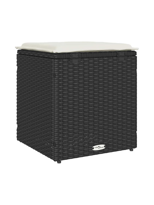 Garden Stool Cube for Outdoor Rattan with Cushion Black 2 Pieces 40x40x43cm