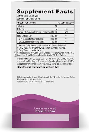 Nordic Naturals Prenatal DHA Fish Oil 830mg 90 softgels