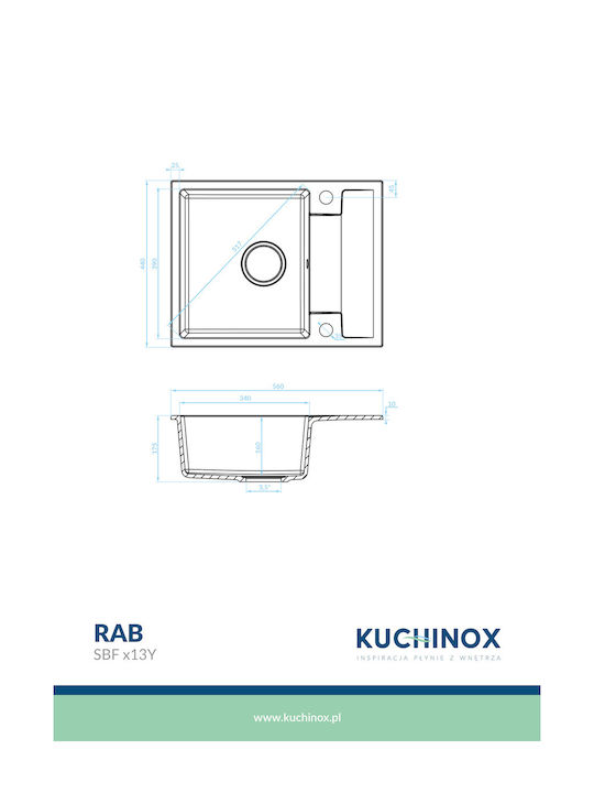 Kuchinox Drop-In Sink Synthetic Granite W56xD44cm Beige