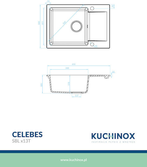 Kuchinox Drop-In Spüle aus Verbundgranulat B65xT44cm Beige