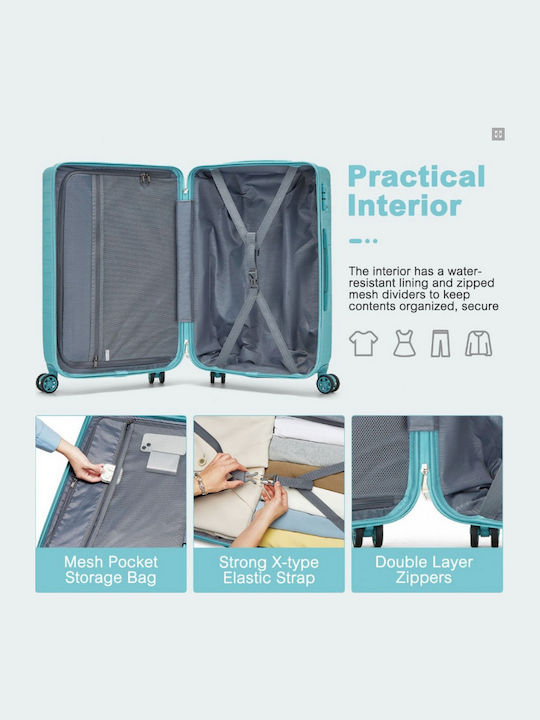 Miss Lulu Cabin Hard Suitcase Blue with 4 Wheels Height 55cm