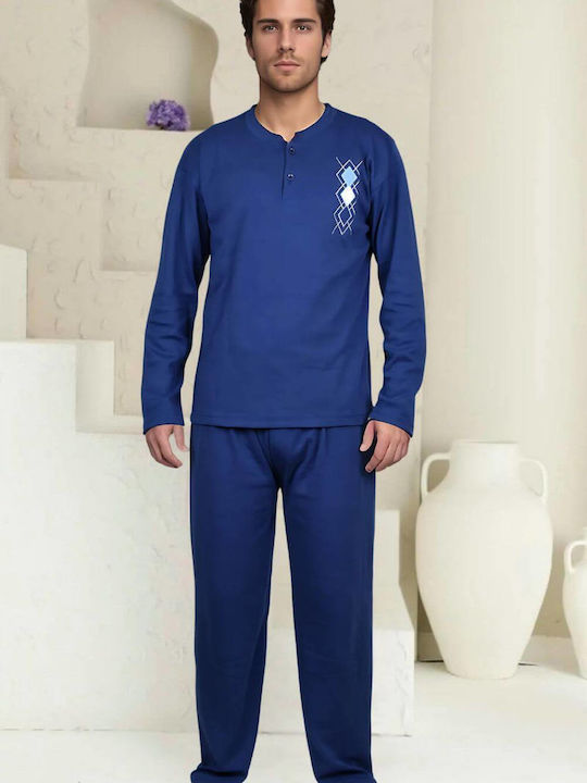 Rimoli Men's Winter Cotton Pajamas Set Blue Raff