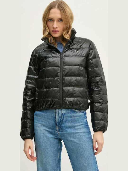 Women's Crop Puffer Jacket for Winter Black