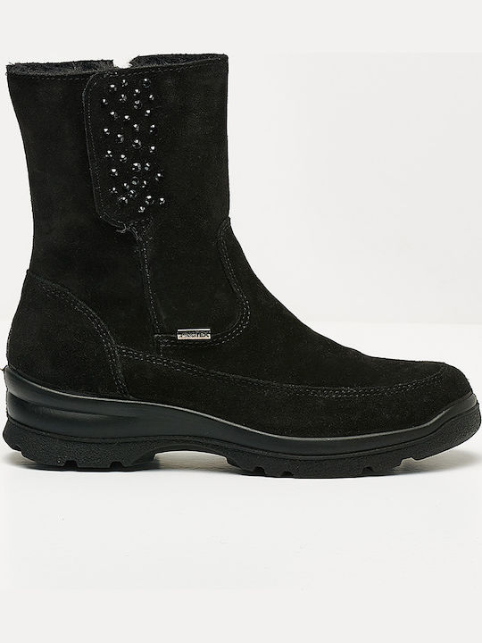 Leder Stiefeletten Damen mit Pelz Schwarz