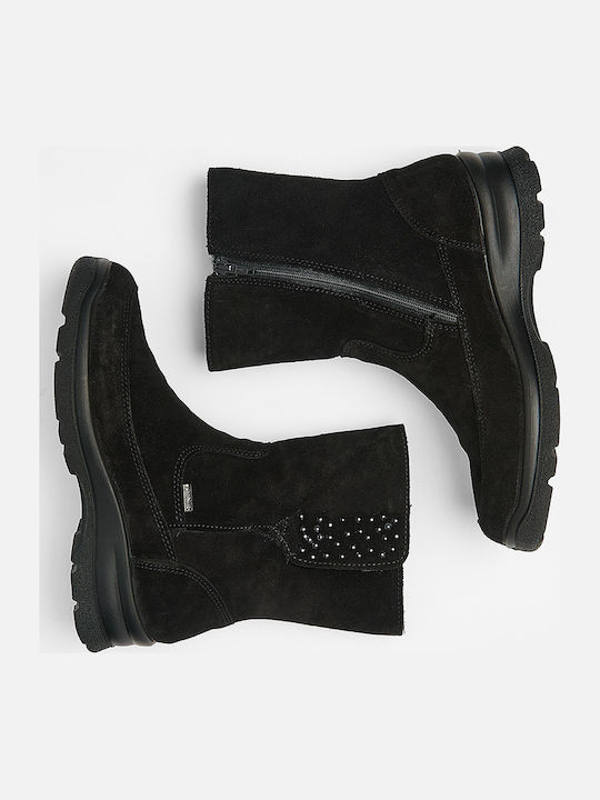Leder Stiefeletten Damen mit Pelz Schwarz