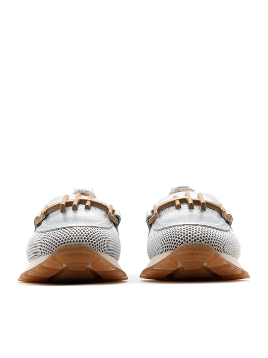 Leather Women's Moccasins in Silver Color