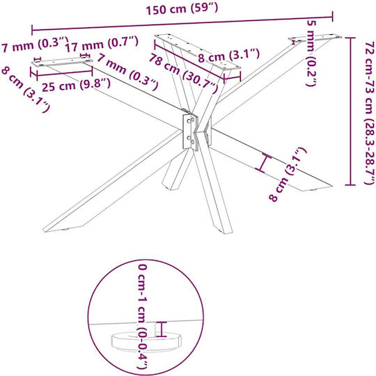 vidaXL Βάση Τραπεζιού Μεταλλική Μαύρο 150x78x72cm