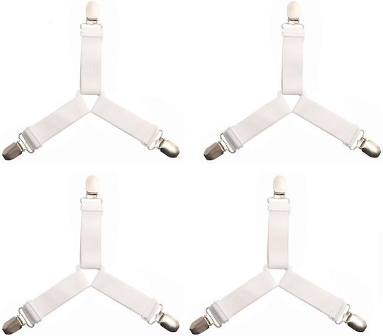 Set 4 Elastic Straps Metal Clips Bedding Sheets White Original Deals