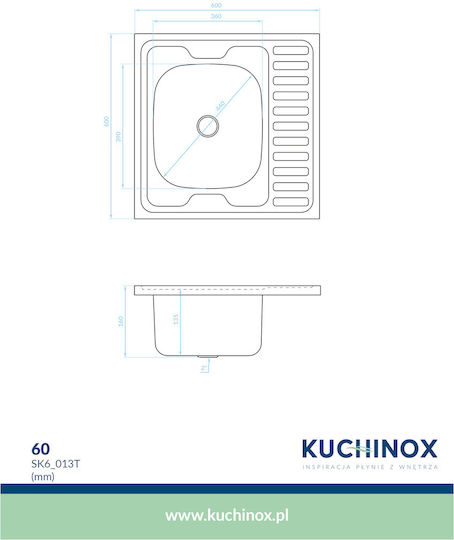 Kuchinox SK6_013T Ένθετος Inox Brushed Μ60xΠ60cm Ασημί Kuchinox SK6_013T Ένθετος Inox Brushed Μ60xΠ60cm Ασημί