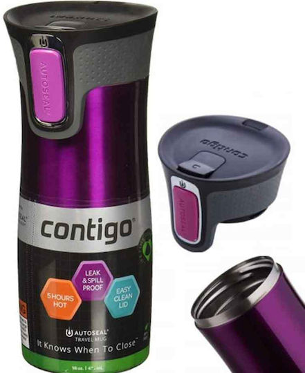 Contigo West Glass Thermos Stainless Steel BPA Free 470ml Rasberry with Loop