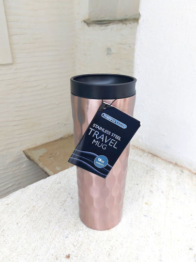 Dream House Trendy Glass Thermos Stainless Steel 500ml Pink Gold with Mouthpiece