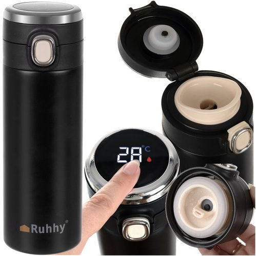 Glass Thermos Stainless Steel 420ml Black with Mouthpiece