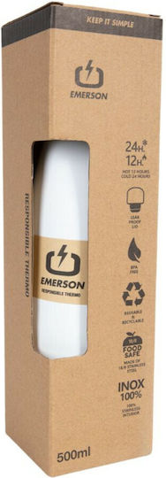 Emerson Bottle Thermos Plastic / Stainless Steel 500ml White with Straw