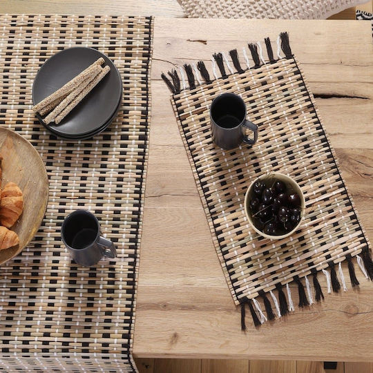 Nef-Nef Homeware Straw Σουπλά Ψάθινο Καφέ-Μαύρο 48x33cm