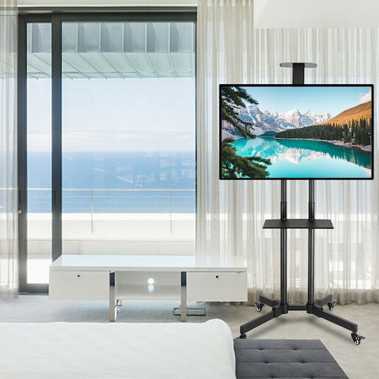 Techly Multifunction Mobile TV Stand Trolley Wheeled Floor TV Mount 37" 70" Shelf & Camera Holder