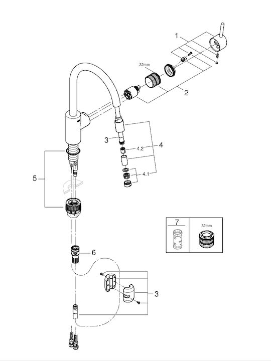 Grohe Concetto Висока Кухненски Смесител Настолен с Душ Supersteel