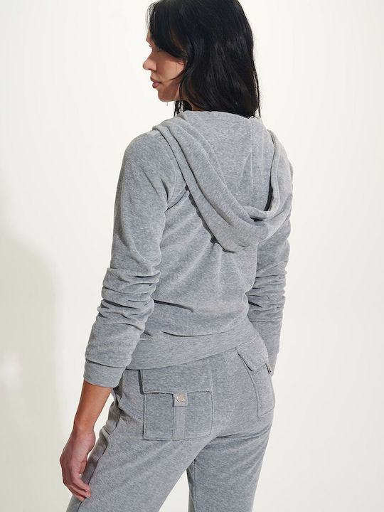 SugarFree Women's Hooded Velvet Cardigan Grey