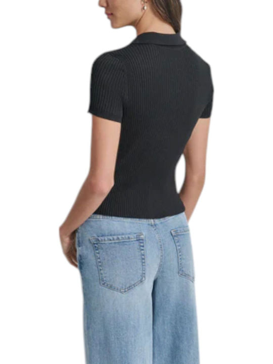 Women's Polo Blouse Short Sleeve Black