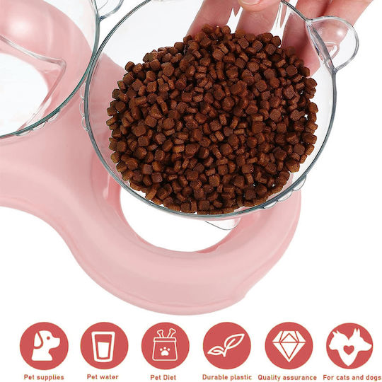 Linomag Automatisches Futter- und Wasserschale für Hund & Katze 2x 500ml 15cm in Rosa Farbe