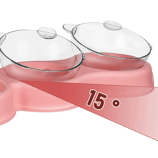 Linomag Automatisches Futter- und Wasserschale für Hund & Katze 2x 500ml 15cm in Rosa Farbe