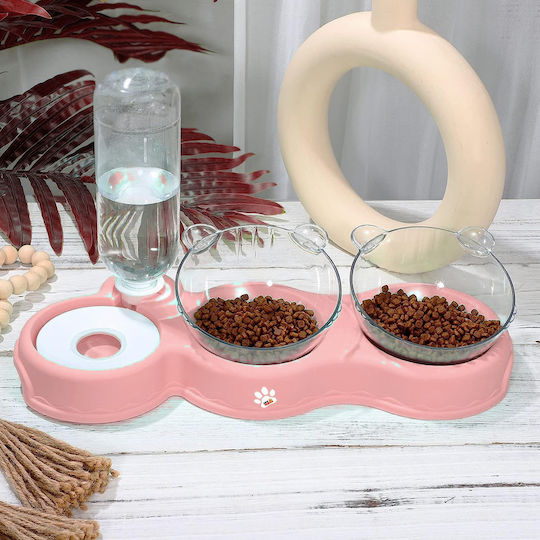 Linomag Automatisches Futter- und Wasserschale für Hund & Katze 2x 500ml 15cm in Rosa Farbe