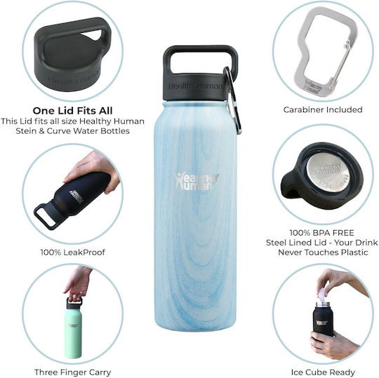 Healthy Human Stein Bottle Thermos Stainless Steel BPA Free 621ml Light Blue Wood