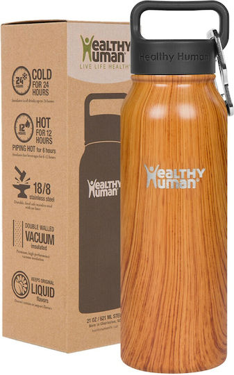 Healthy Human Stein Bottle Thermos Stainless Steel BPA Free 621ml Natural Wood