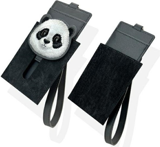 Nimmy Set 3in1 Handytasche + Geldbörse + Ortungshülle Schwarz Großäugiges Haustier 2.0 Panda