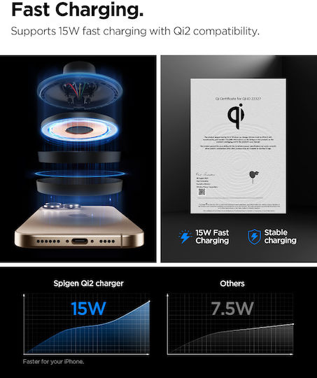 Spigen SGP OneTap Pro 4 Qi2 Suport Auto pentru Telefon cu magnet și Încărcare Wireless MagSafe Neagră