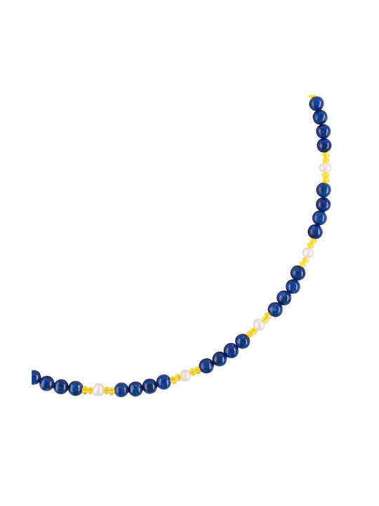 Necklace K14 Gold Clasp Lapis Pearls Salomite F125650