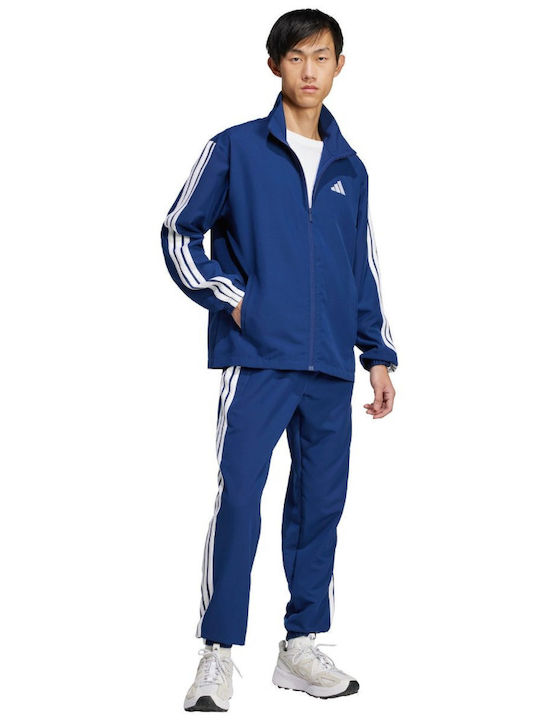 3-Stripes French Terry Σετ Φόρμας Γυαλιστερό με Λάστιχο Blue