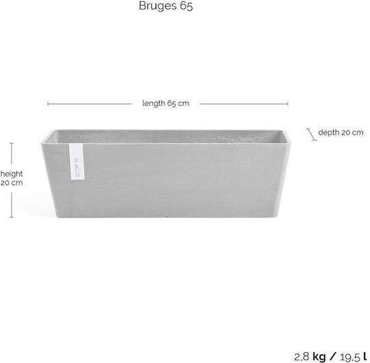 Ecopots Bruges Кутия за саксии Пластмаса Бяло сиво 65x17x17см.