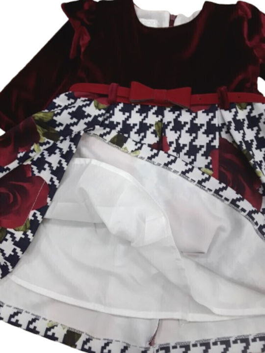 Mädchenkleid Langärmelig Samt Set aus 2 mit Zubehör Rotwein