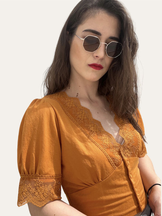Women's Blouse with Lace Yellow