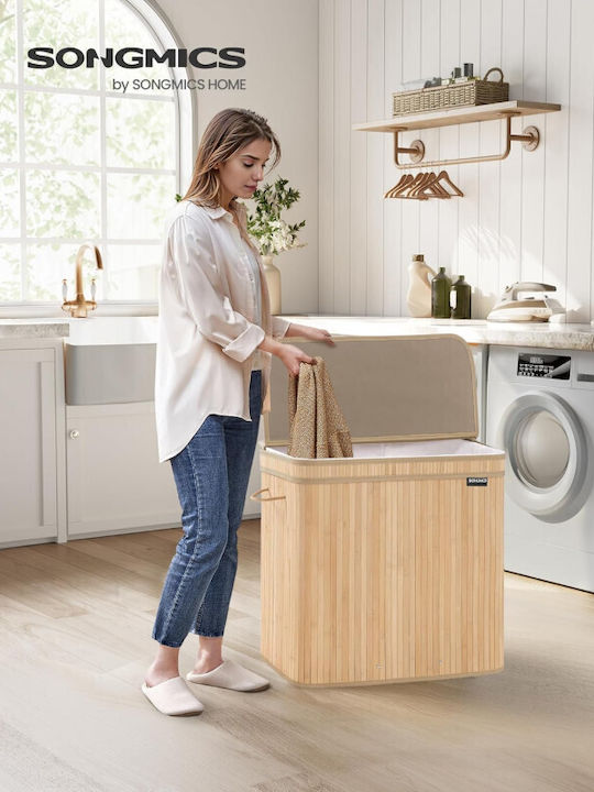 Songmics Wäschekorb Bamboo 150l mit Deckel 41,5x62,5x61cm Beige
